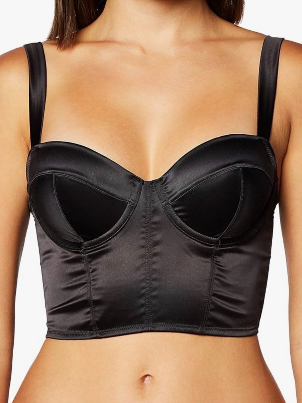 DKNY Black Satin Statement Bustier, Black, Size 36A